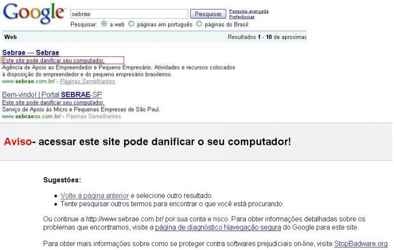 Este site pode danificar o seu computador