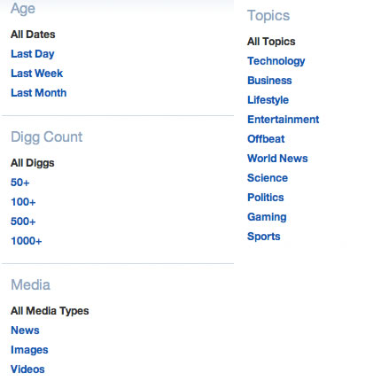 Filtros - Digg