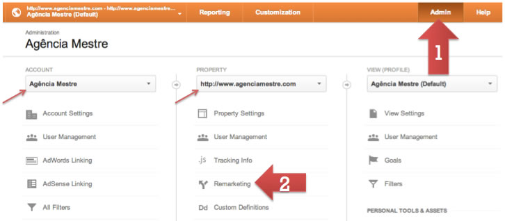 Acessar Lista de Remarketing no Admin do Google Analytics