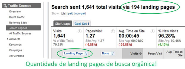 Quantidade de páginas que recebem visita de busca orgânica