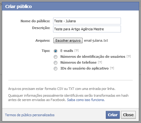 Dados do Público Power Editor