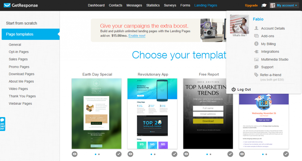 GetResponse: Landing Pages