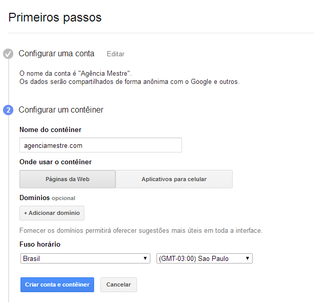 GTM criação do container
