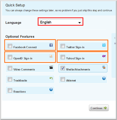 Idioma e Features - Disqus