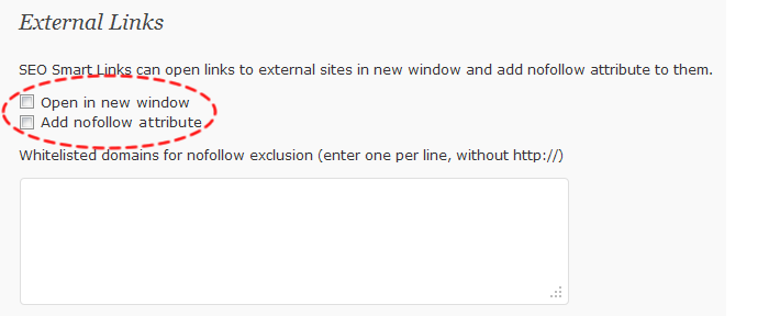 Configuração de links externos no SEO Smart Links