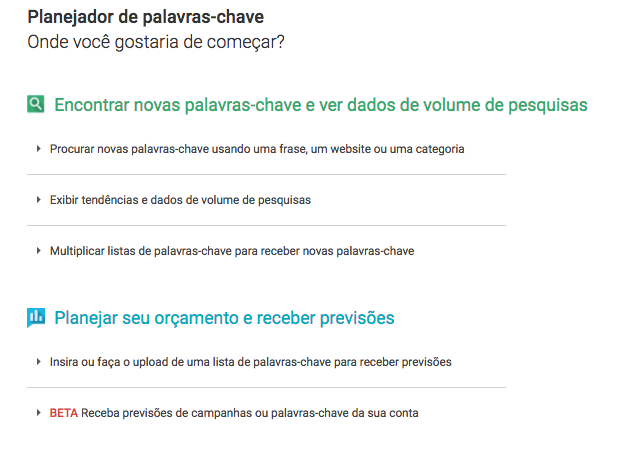 Uso do Planejador de Palavras-chave